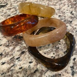 Elegant Women's Bangle Set - Amber, Gold, and Brown
